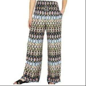 Peace & Pearls Womens Wide-Leg Printed Pants XXL Elastic Waist Boho Style